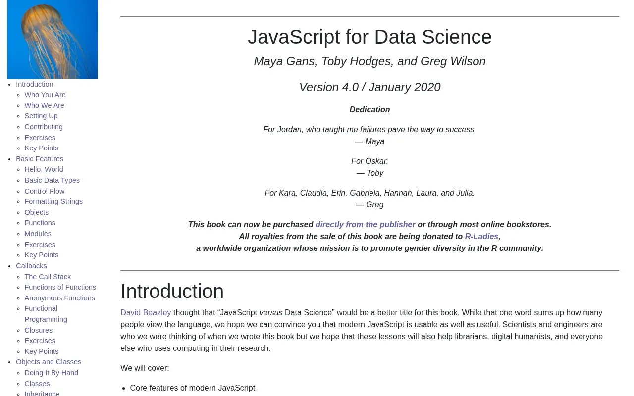 JavaScript for Data Science homepage screenshot