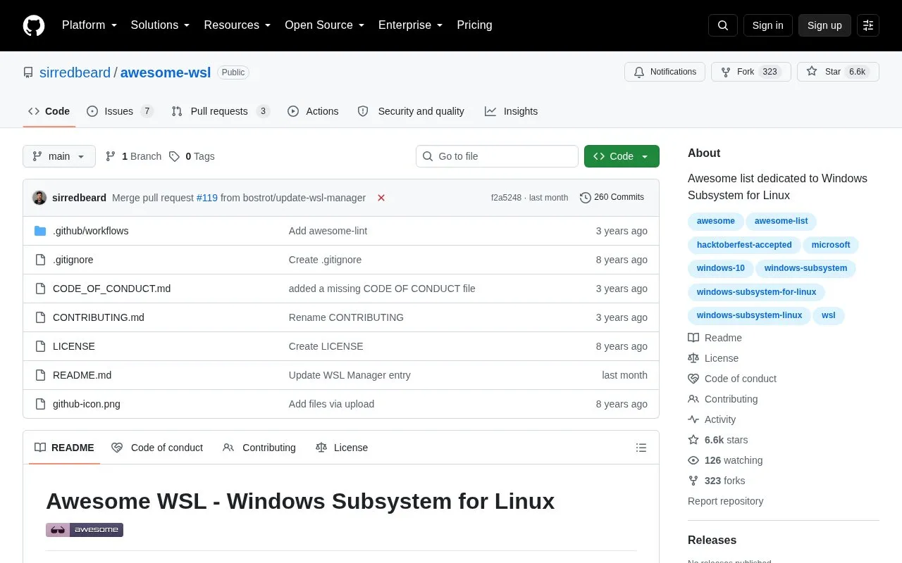 Awesome Wsl homepage screenshot