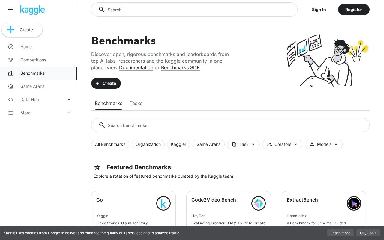 Kaggle Benchmarks homepage screenshot