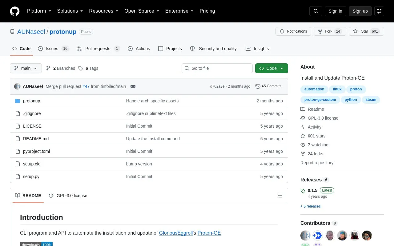 protonup homepage screenshot