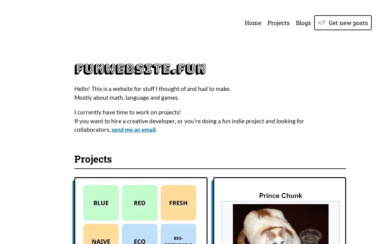 funwebsite homepage screenshot