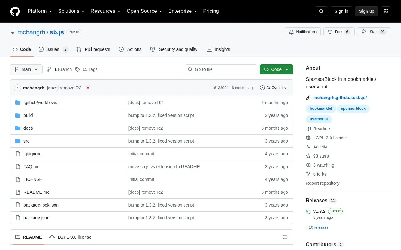 Bookmarklet homepage screenshot