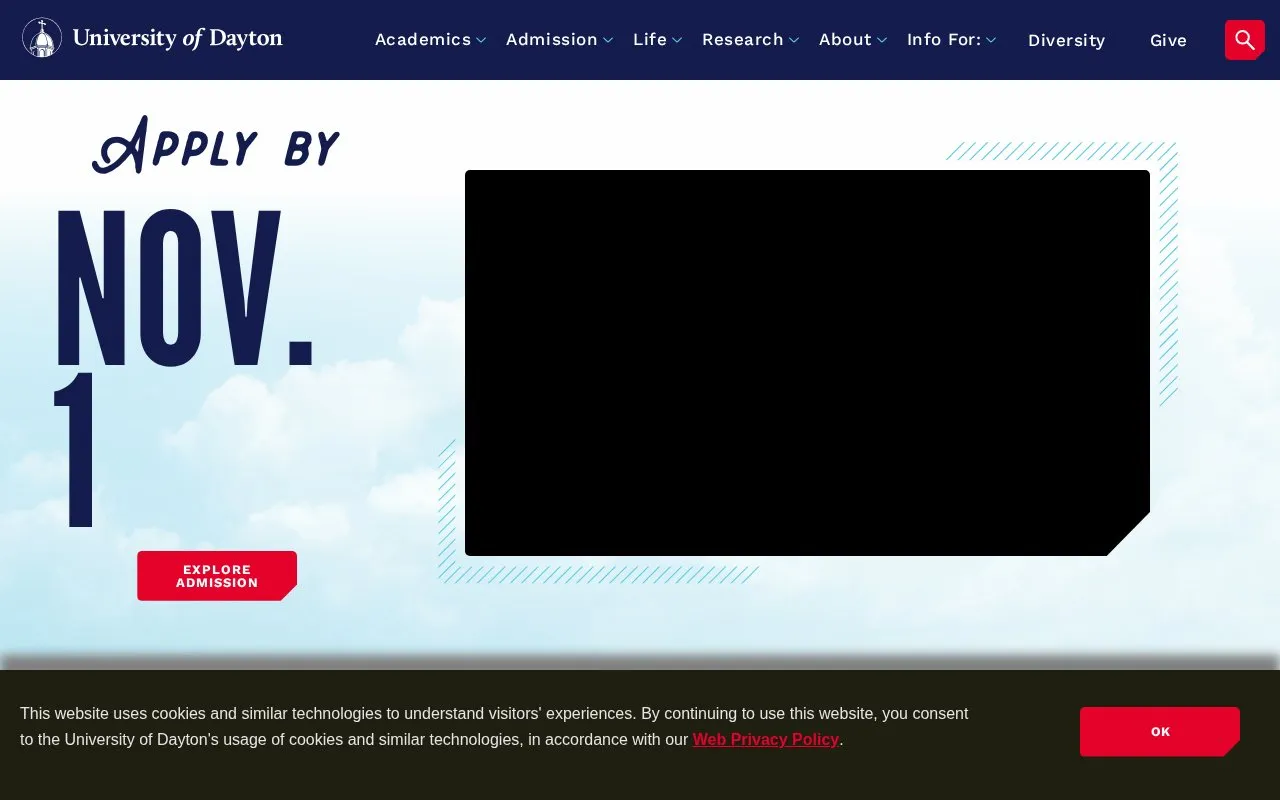 University of Dayton homepage screenshot