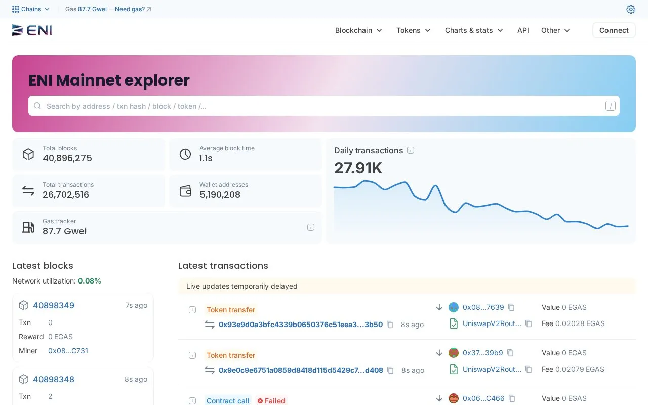 ENI Mainnet — ENI Explorer homepage screenshot