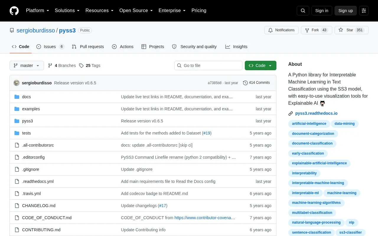 PySS3 homepage screenshot