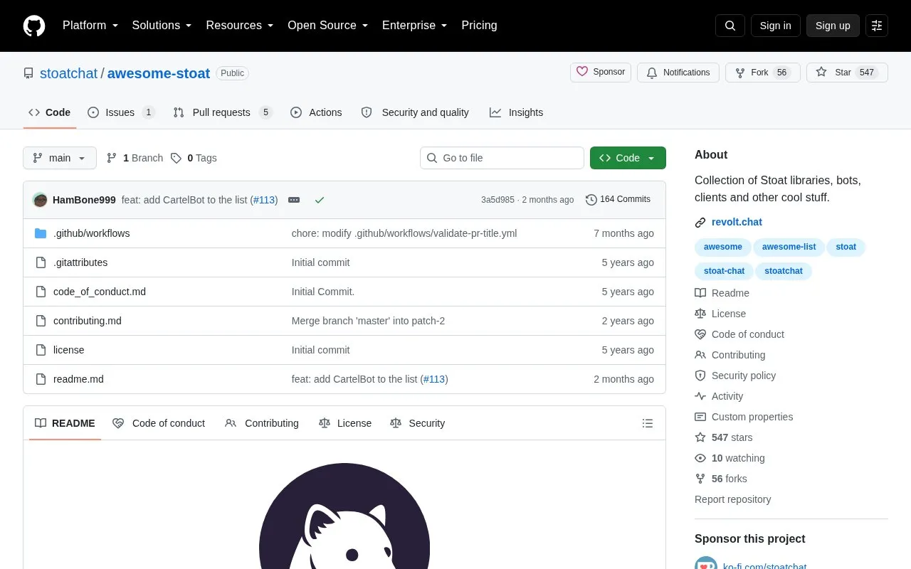 Awesome Stoat homepage screenshot