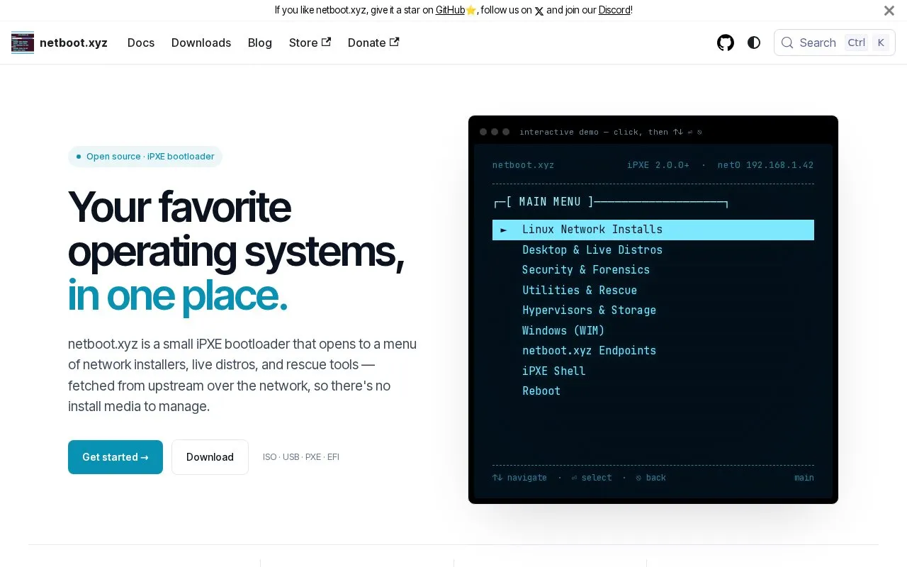 NetBoot homepage screenshot
