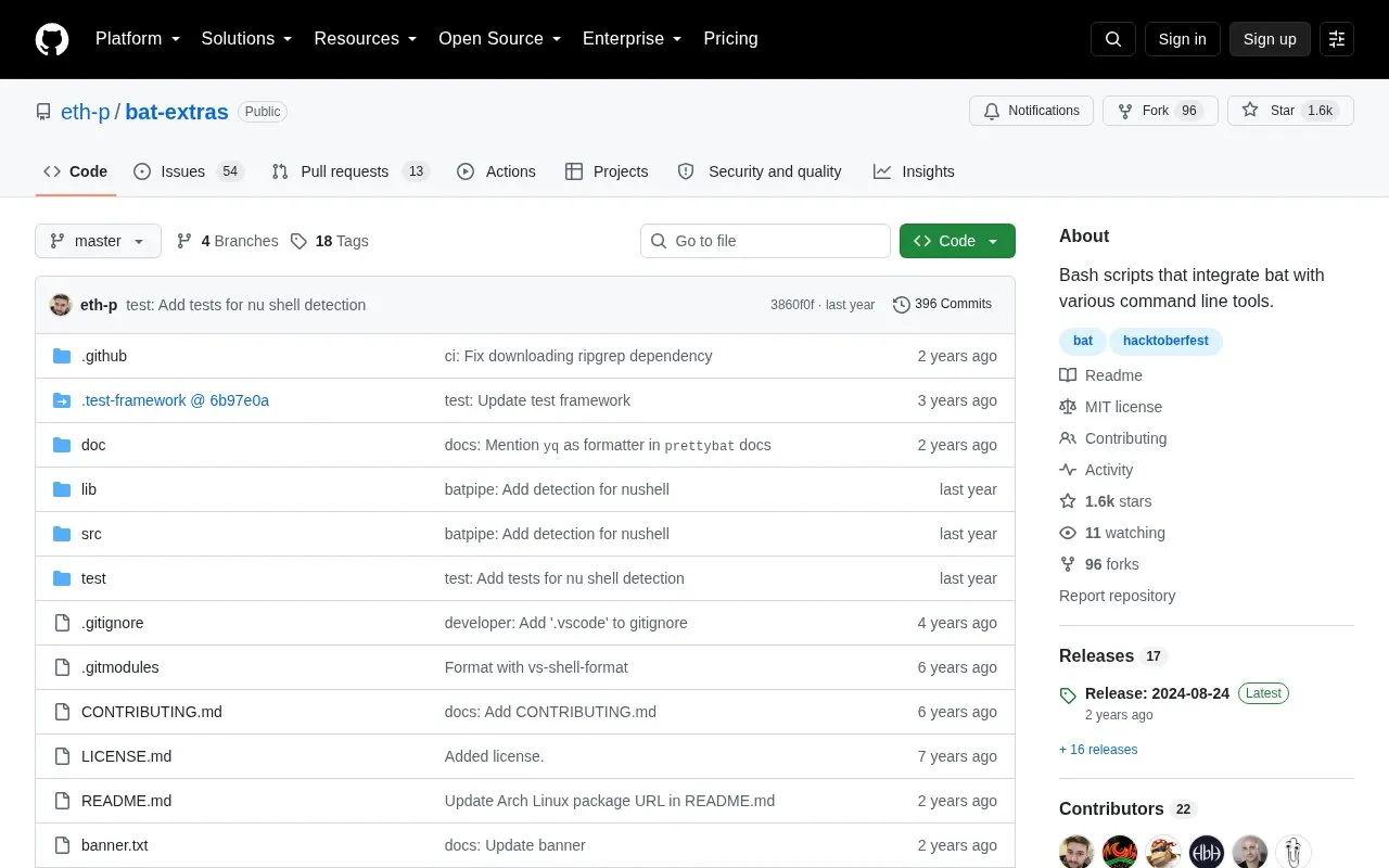 Extras homepage screenshot