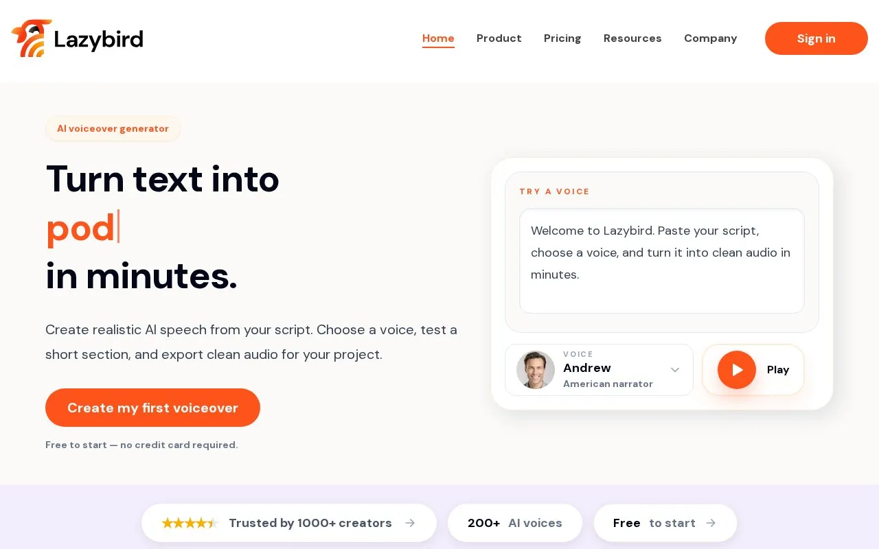 Lazybird homepage screenshot