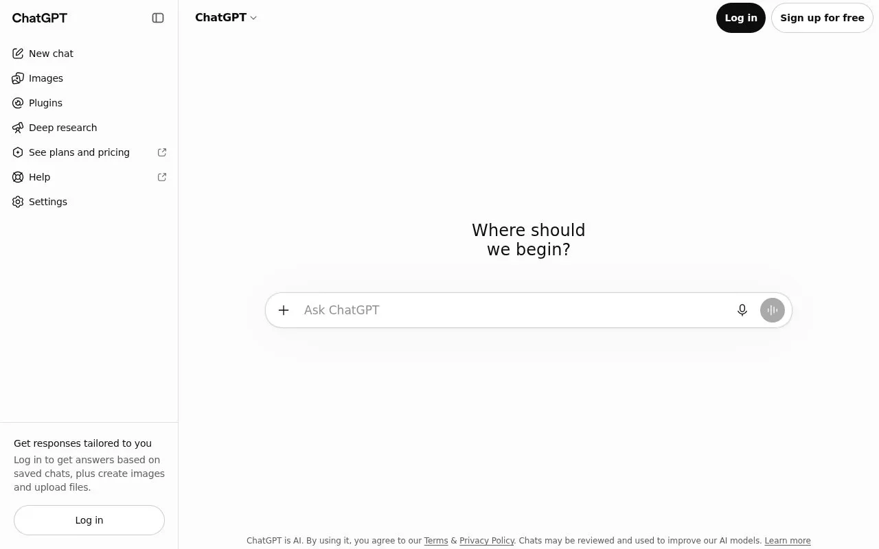 ChatGPT homepage screenshot