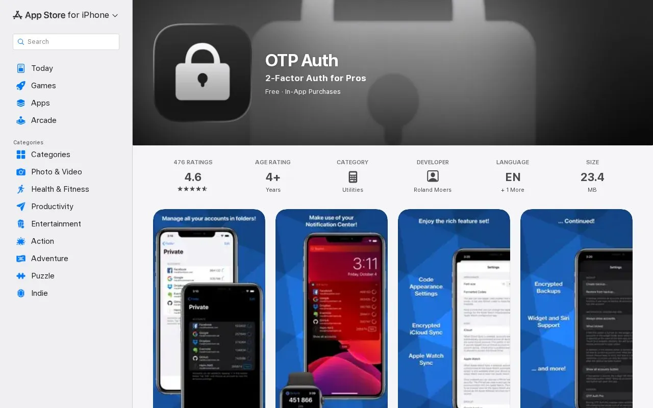 OTP Auth homepage screenshot