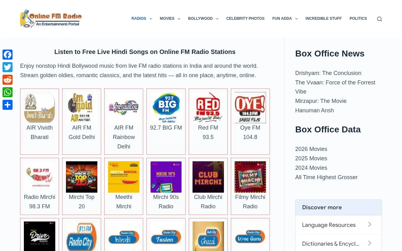 OnlineFMRadio homepage screenshot