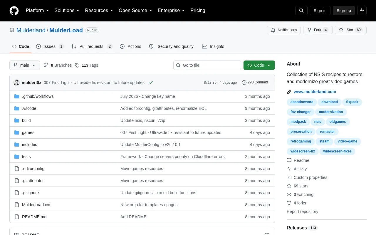 Mulder Load homepage screenshot