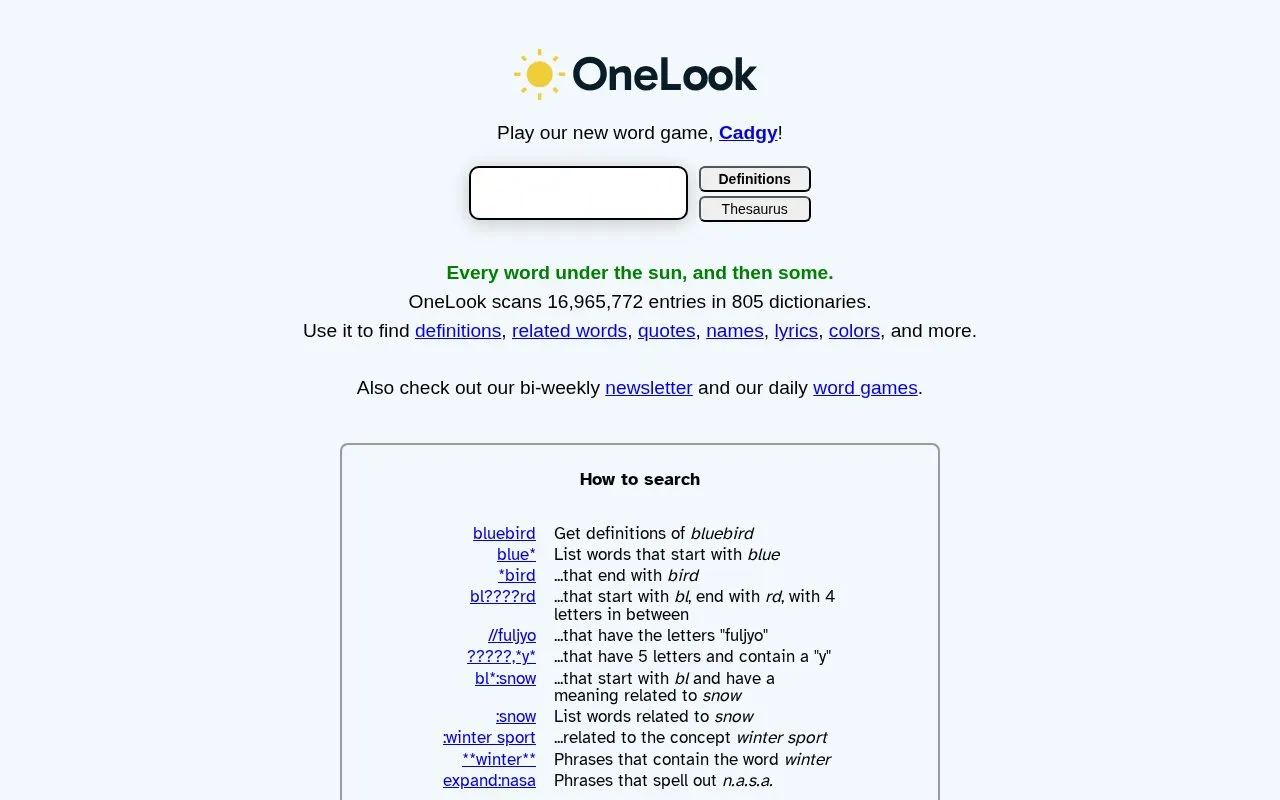 OneLook homepage screenshot