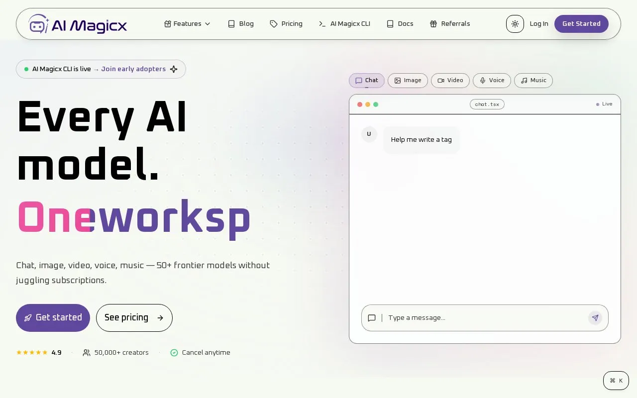 AI Magicx homepage screenshot