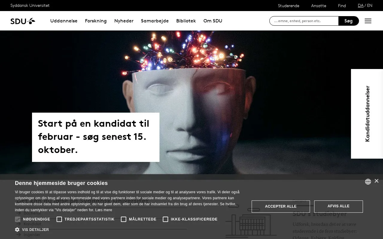 University of Southern Denmark homepage screenshot
