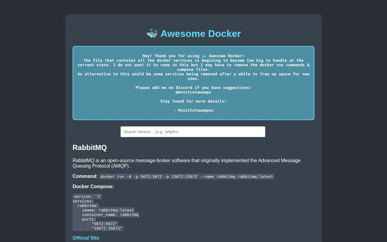 Awesome Docker homepage screenshot