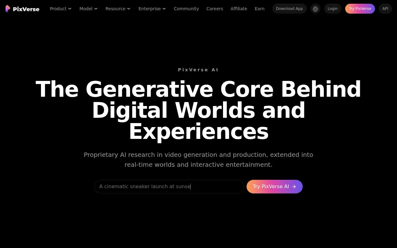 PixVerse homepage screenshot