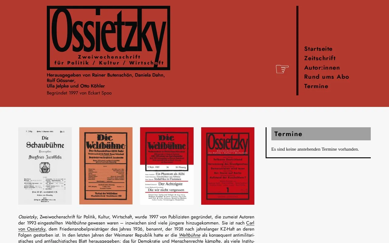 Ossietzky homepage screenshot
