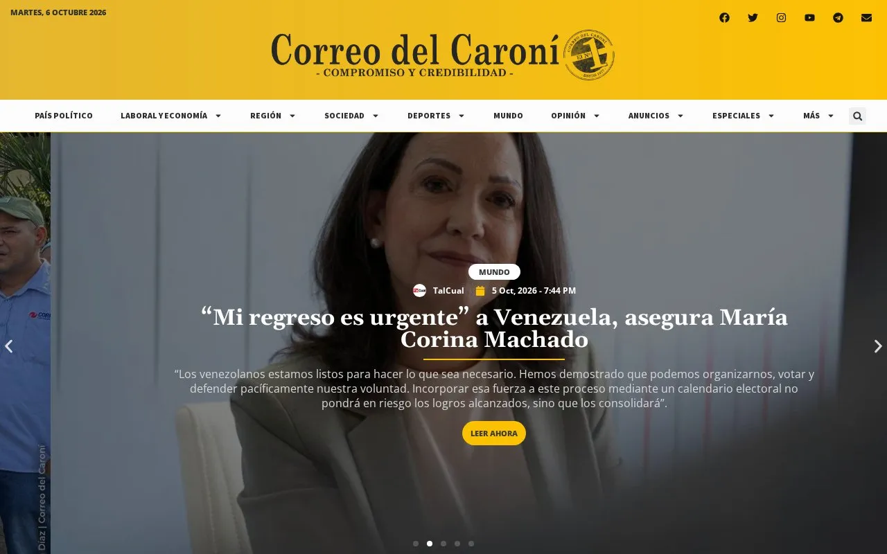 Correo del Caroní homepage screenshot