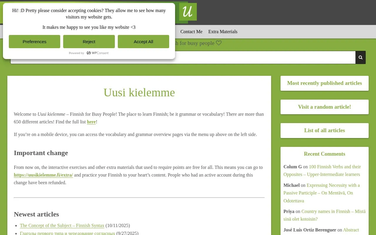 Uusi kielemme homepage screenshot