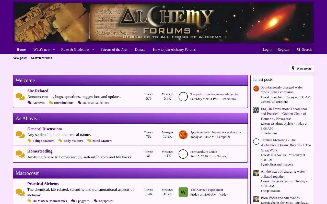 Alchemy Forums homepage screenshot