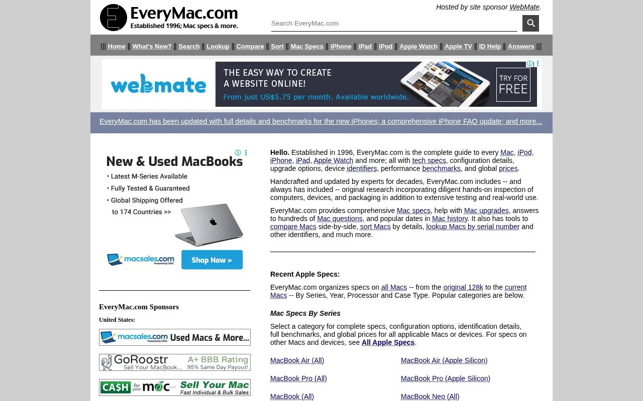 EveryMac homepage screenshot