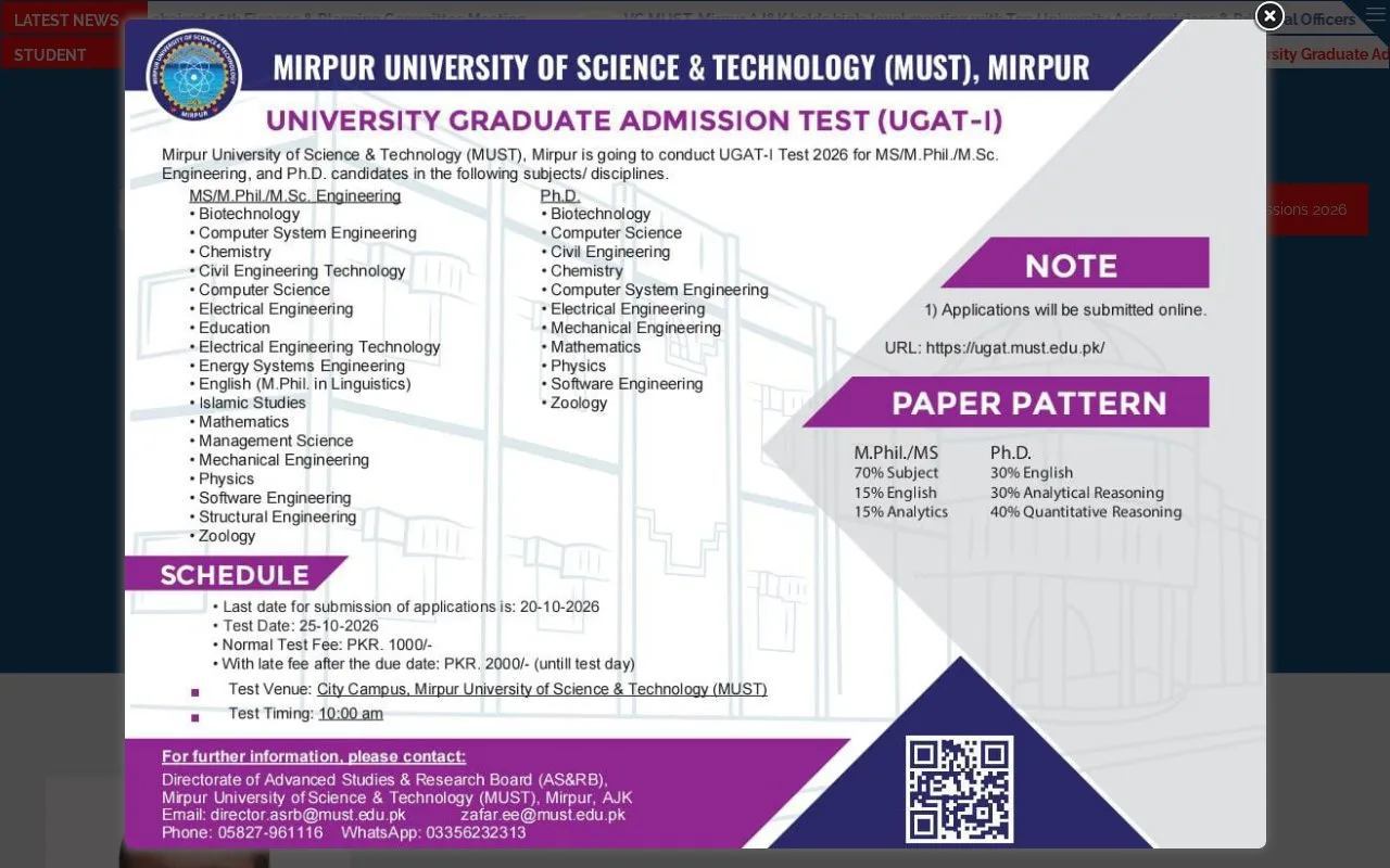 Mirpur University of Science & Technology homepage screenshot