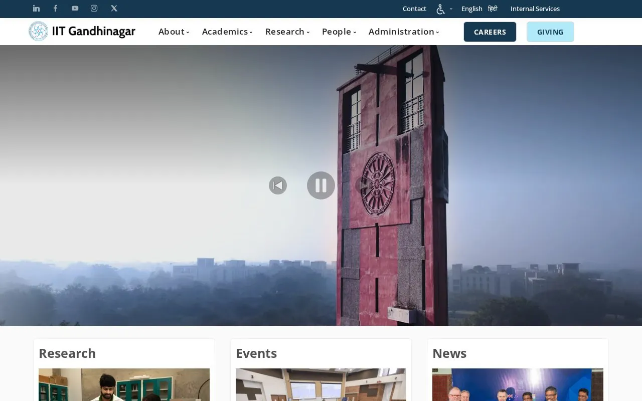 Indian Institute of Technology, Gandhinagar homepage screenshot