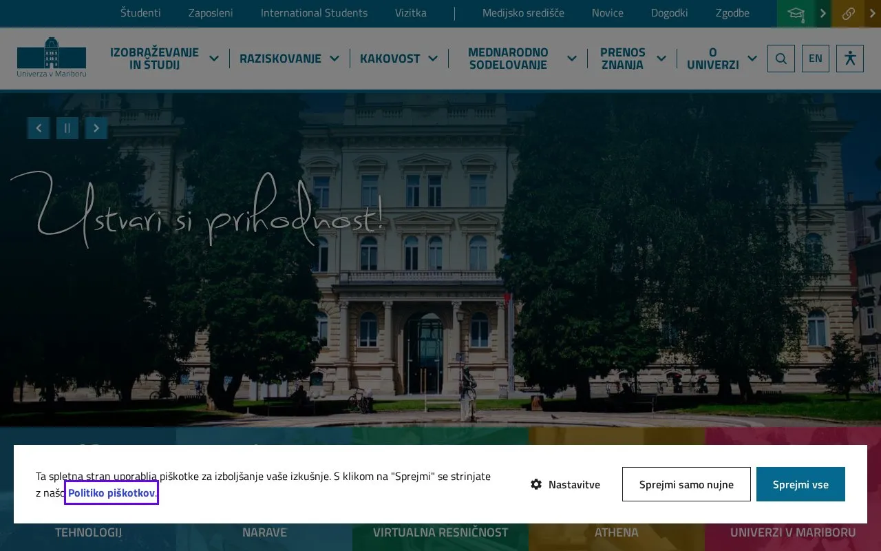 University of Maribor homepage screenshot