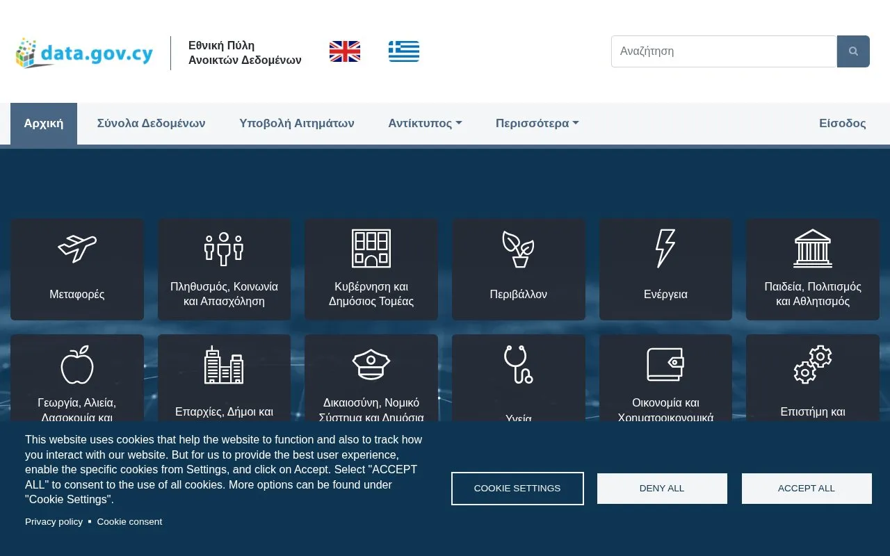 Open data portal Cypern homepage screenshot