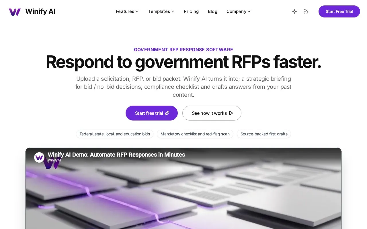 Winify AI homepage screenshot