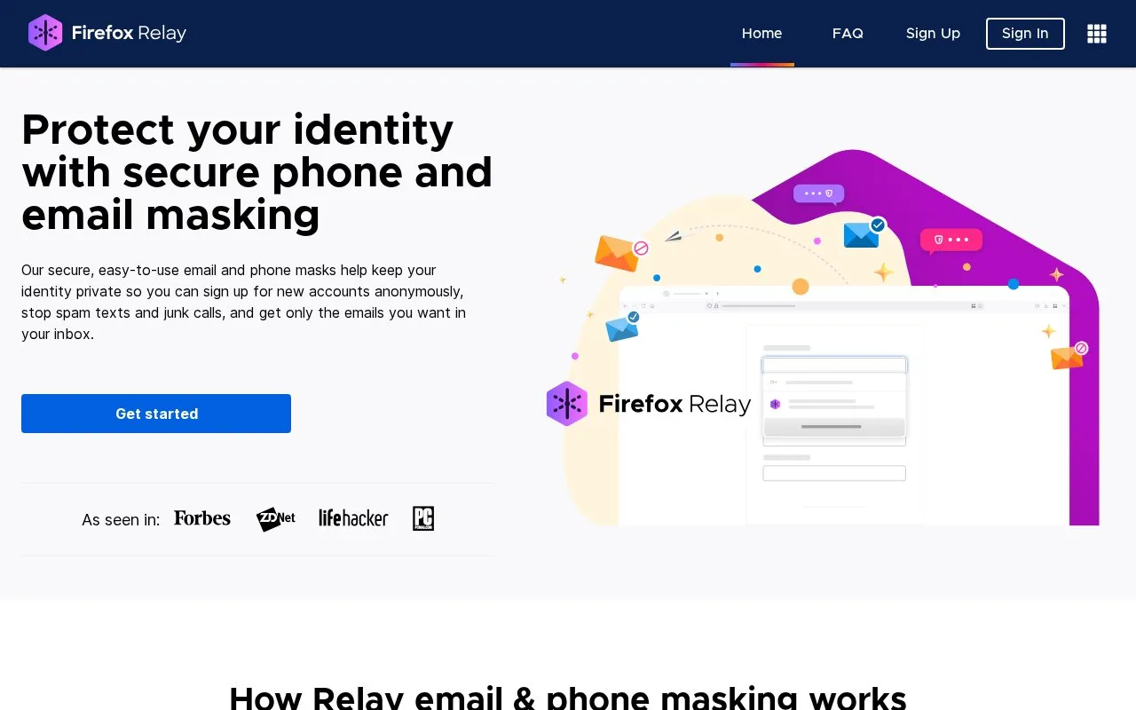 Firefox Relay homepage screenshot