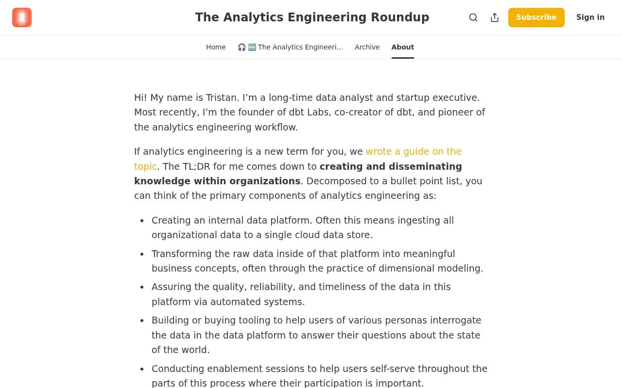 The Analytics Engineering Roundup homepage screenshot
