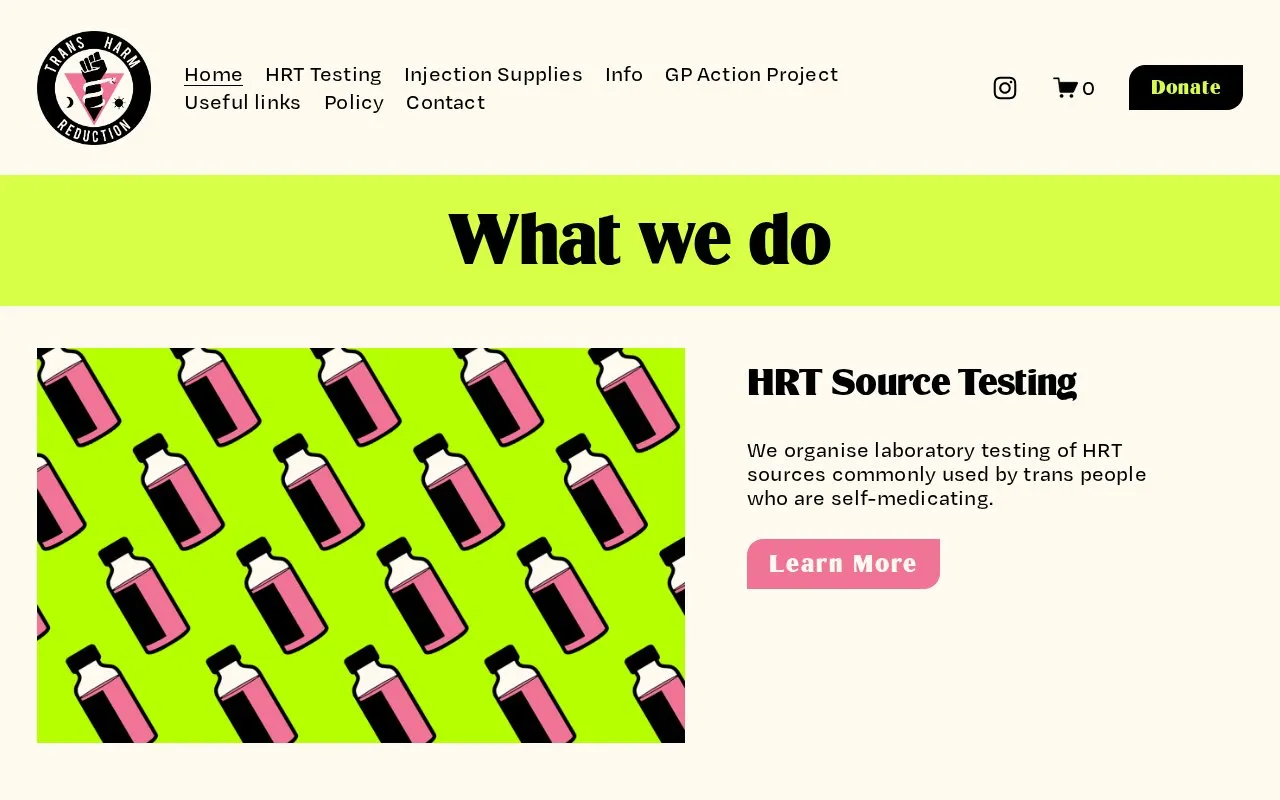 Trans Harm Reduction homepage screenshot