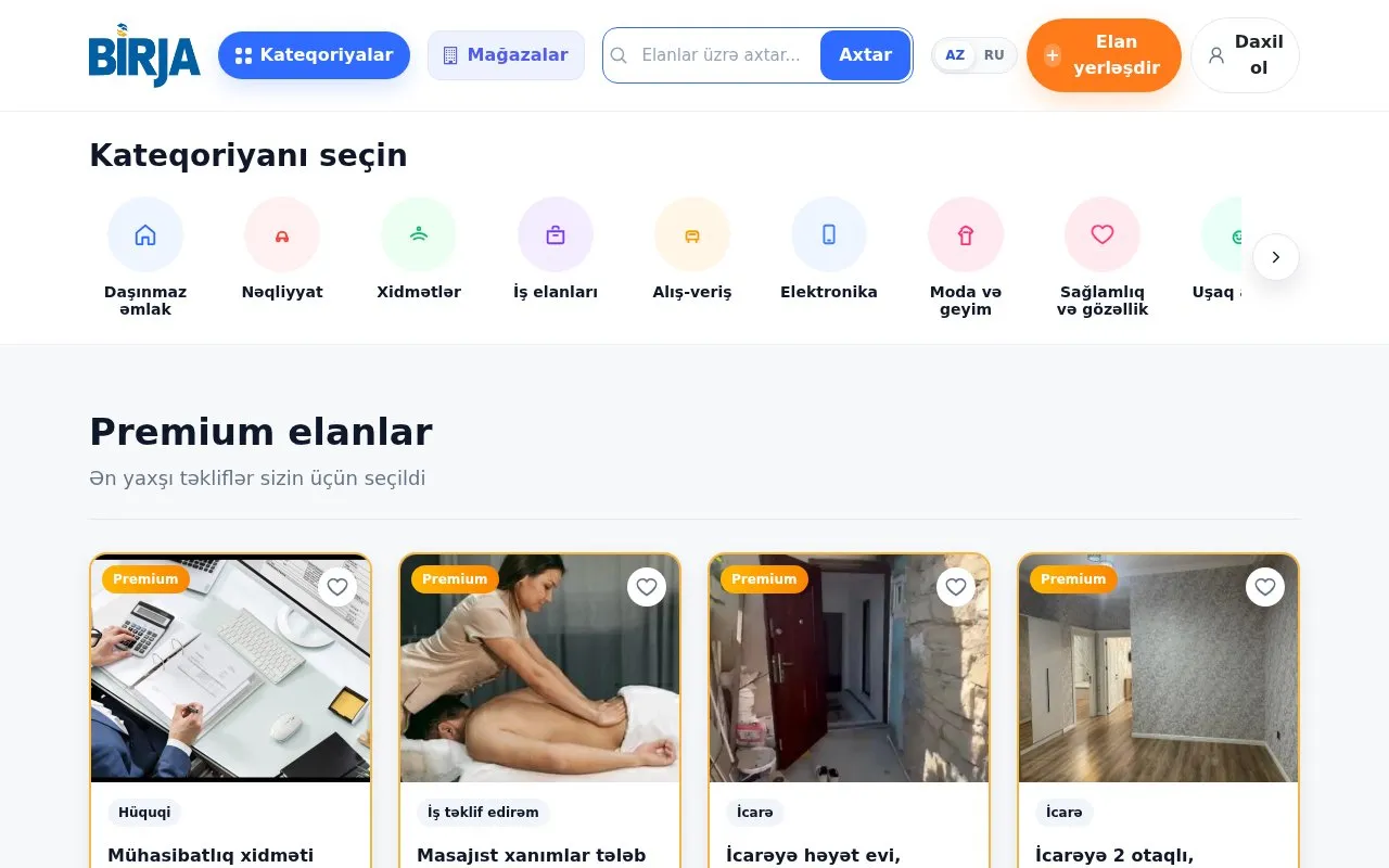 Birja homepage screenshot