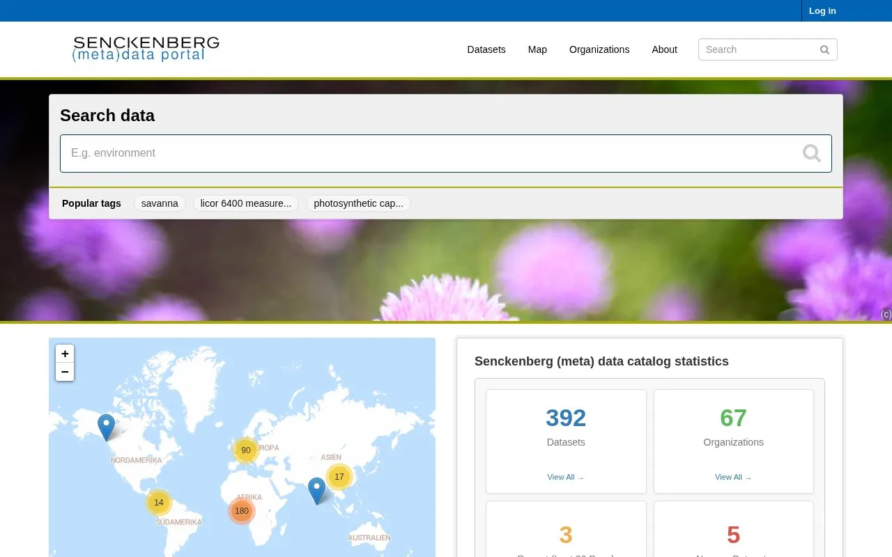 Senckenberg (meta)data portal homepage screenshot