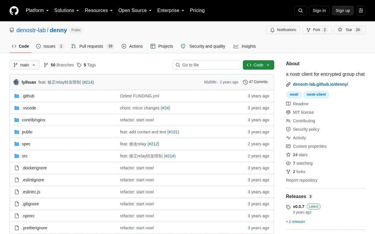 Denny homepage screenshot