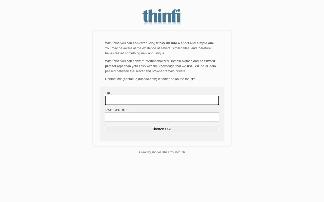 Thinfi homepage screenshot