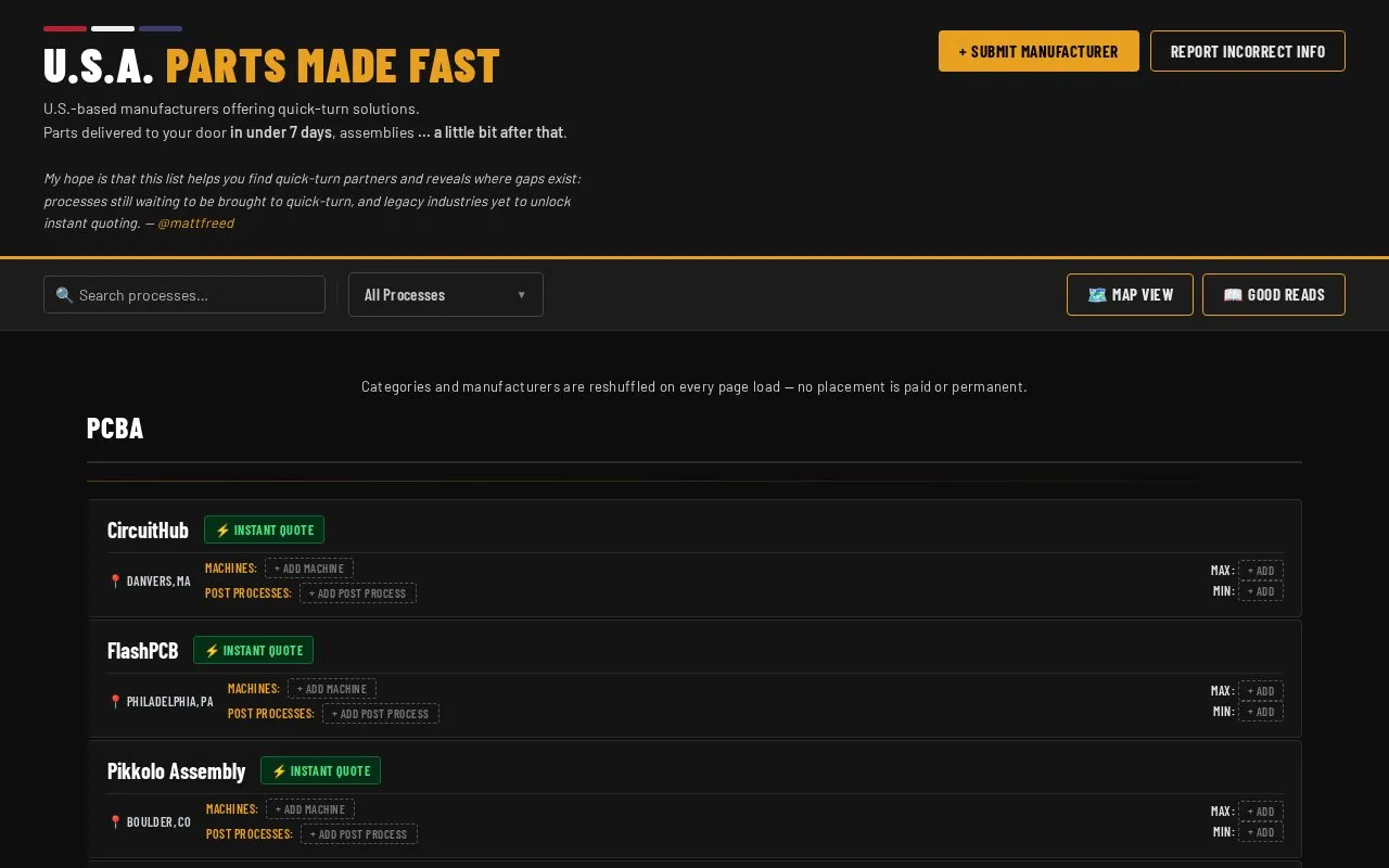 USA Parts Made Fast homepage screenshot