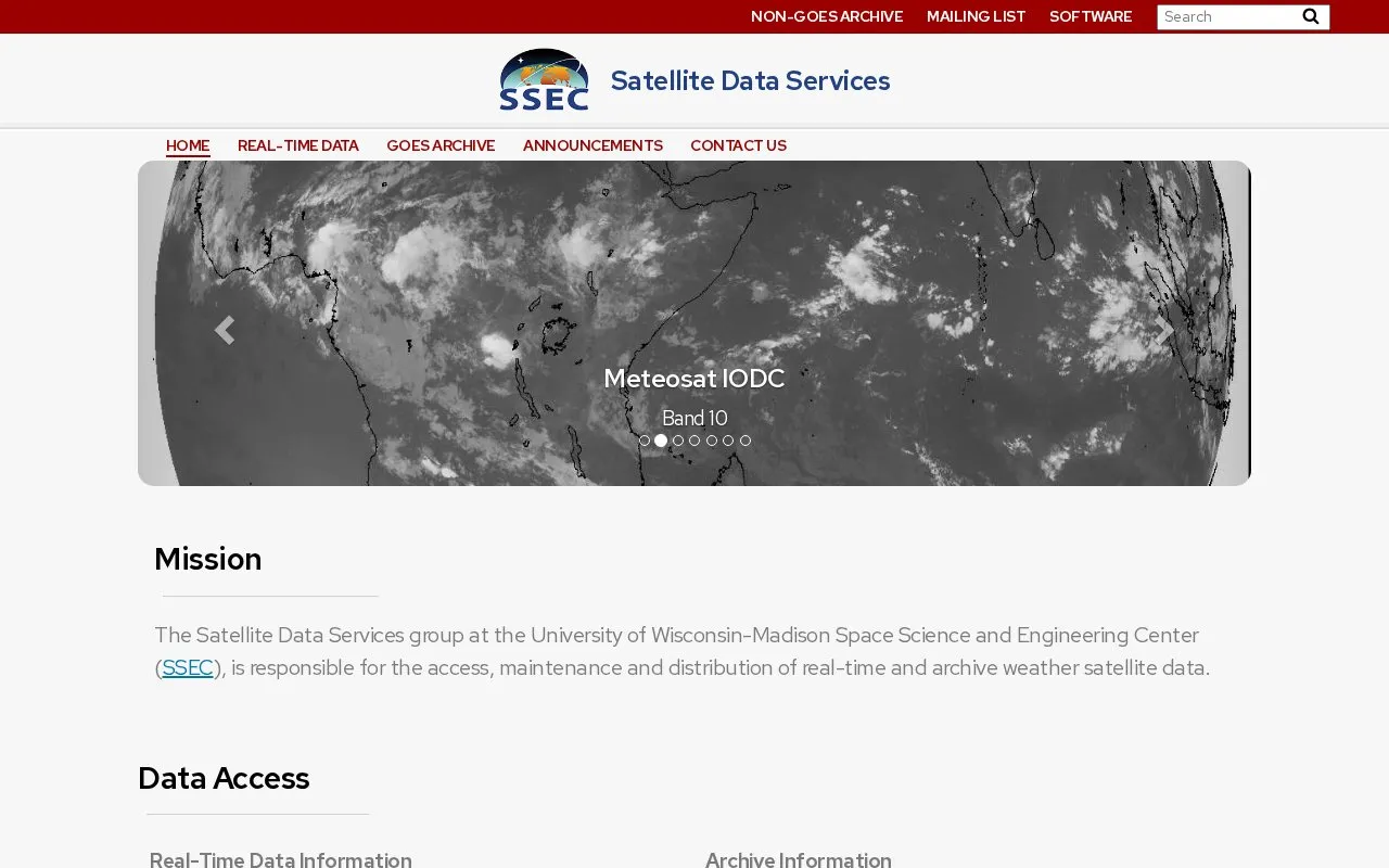 Space Science and Engineering Center Satellite Data Services homepage screenshot