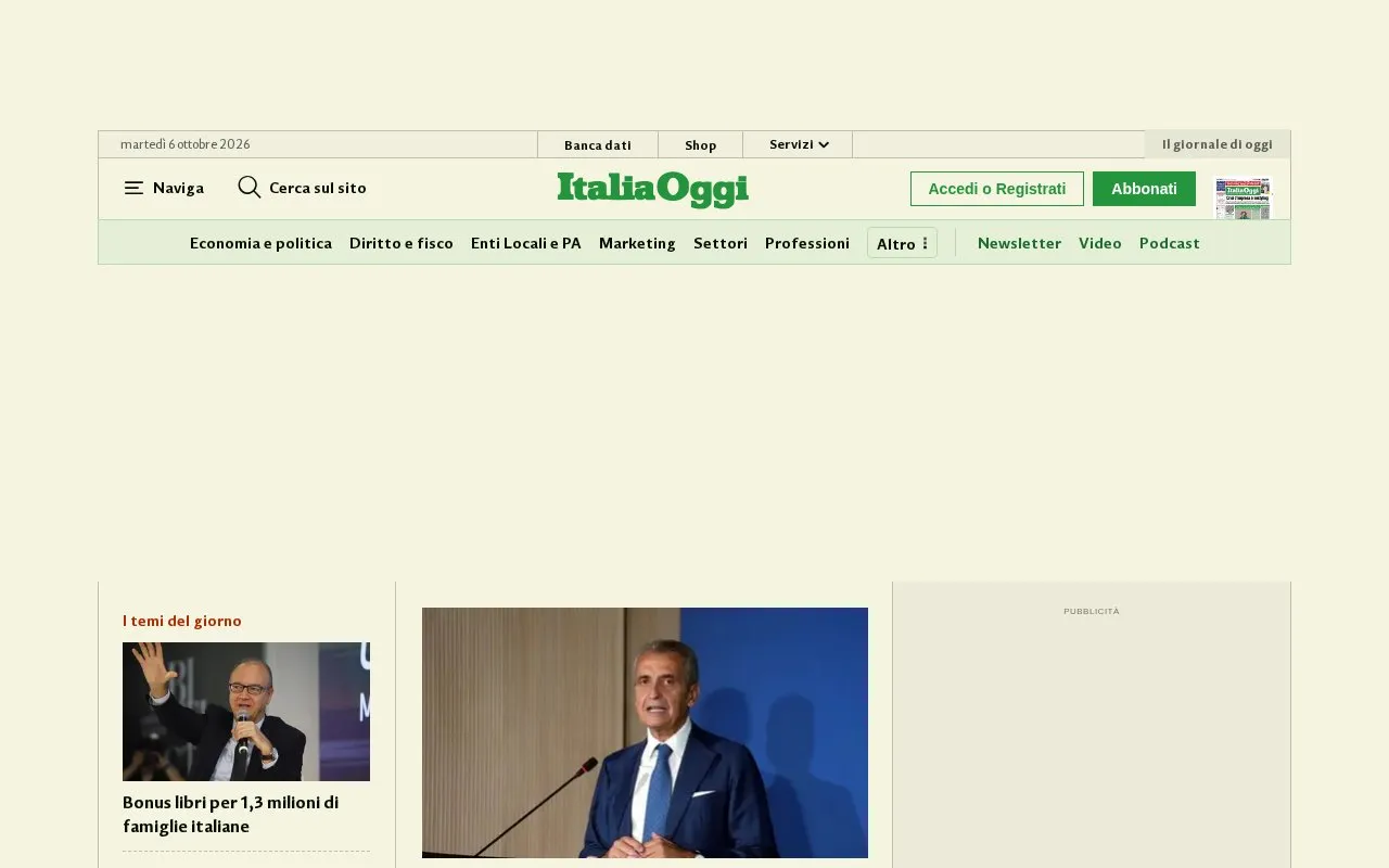 Italia Oggi homepage screenshot