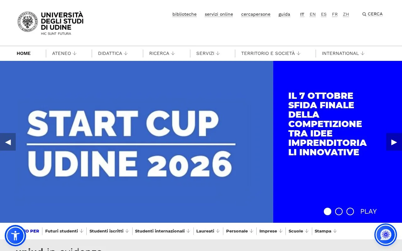 Università degli Studi di Udine homepage screenshot