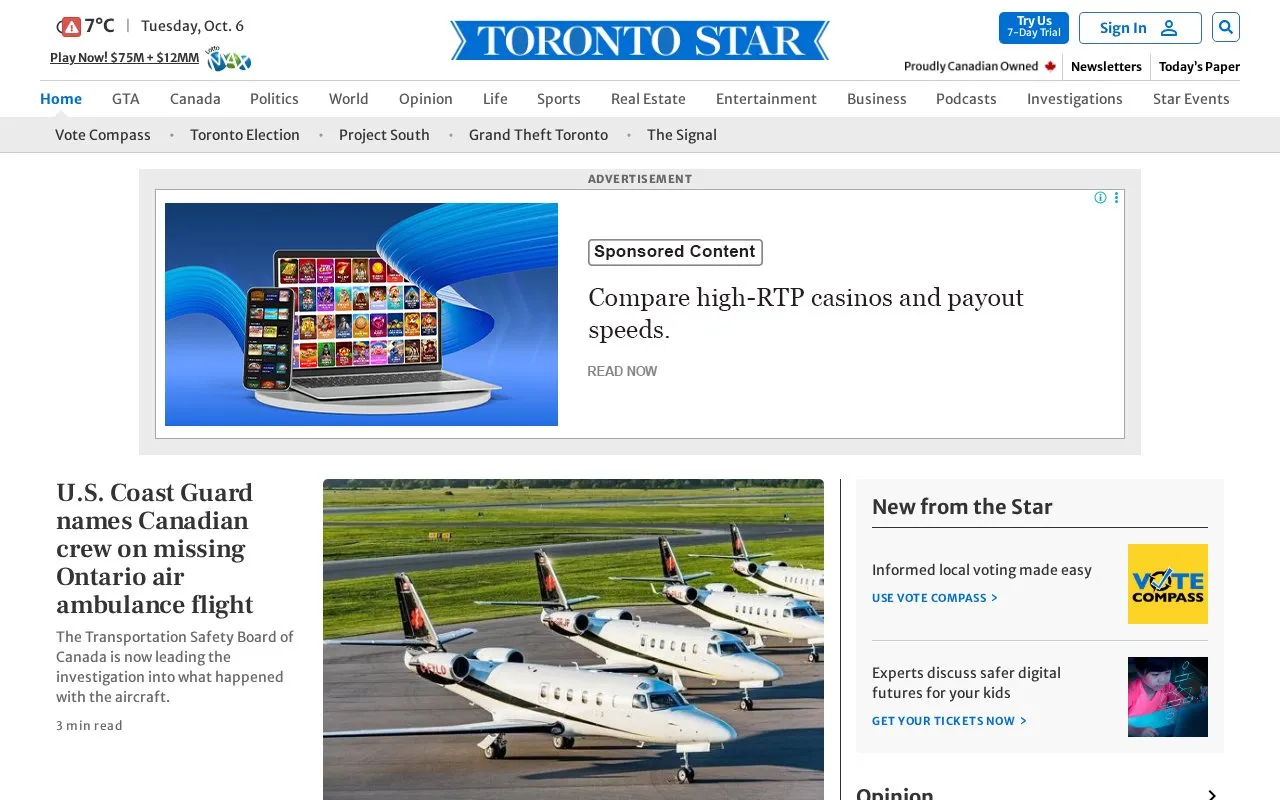 Toronto Star homepage screenshot