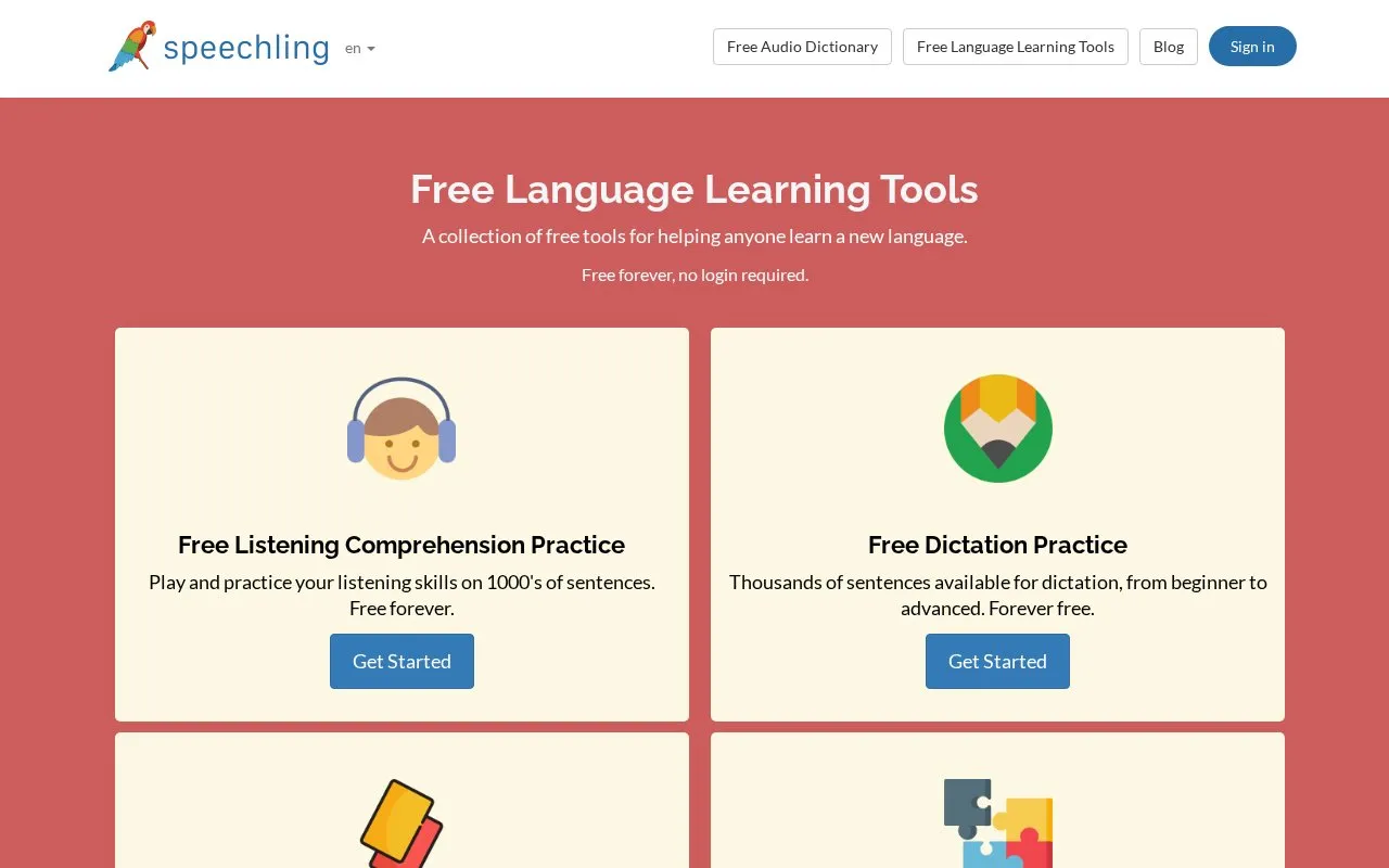 Speechling homepage screenshot
