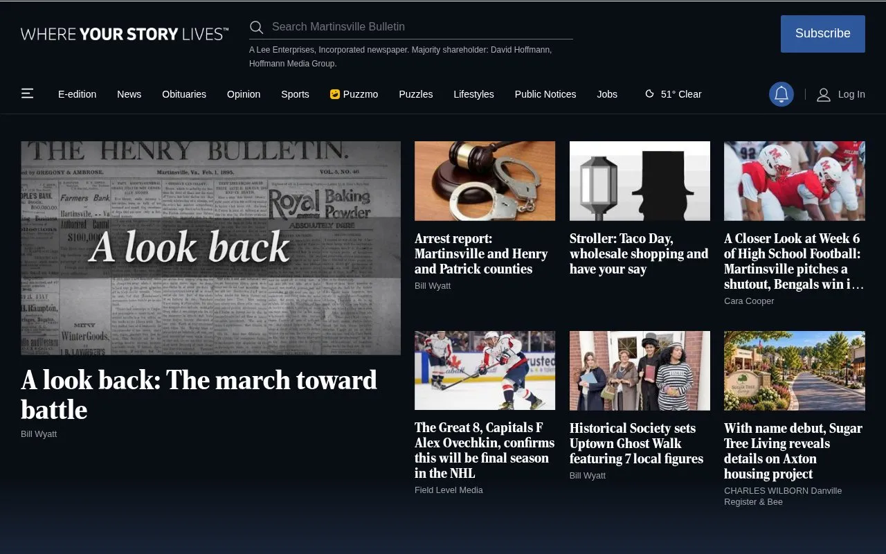 Martinsville Bulletin homepage screenshot