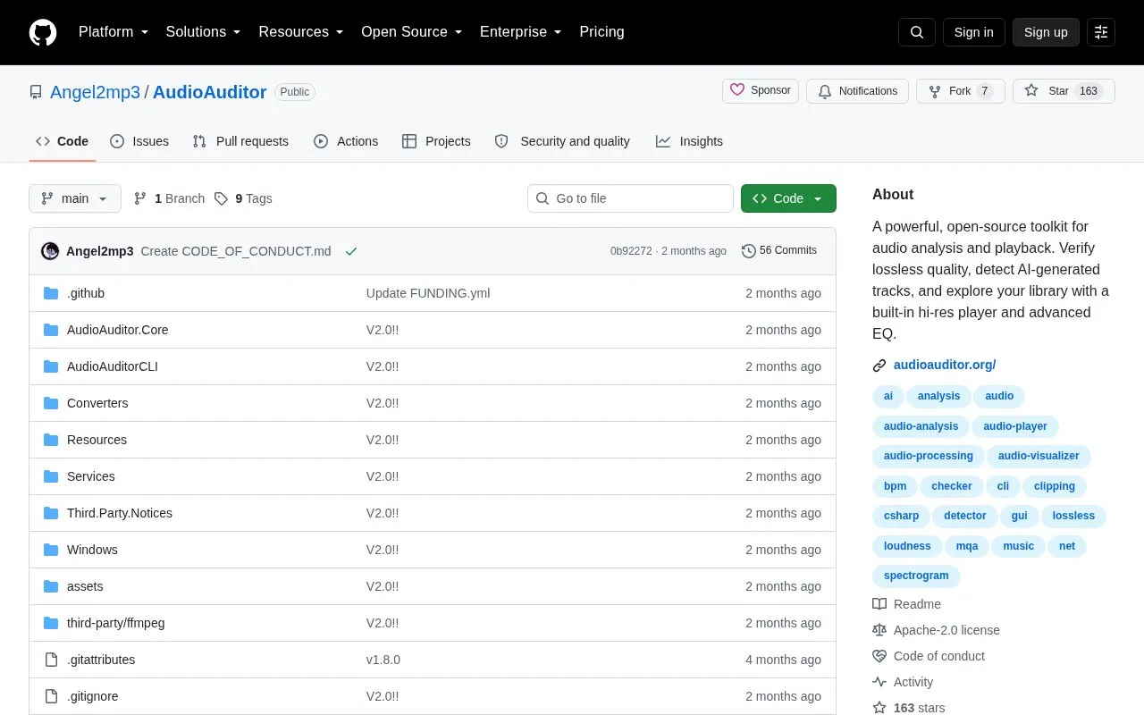Audio Auditor homepage screenshot
