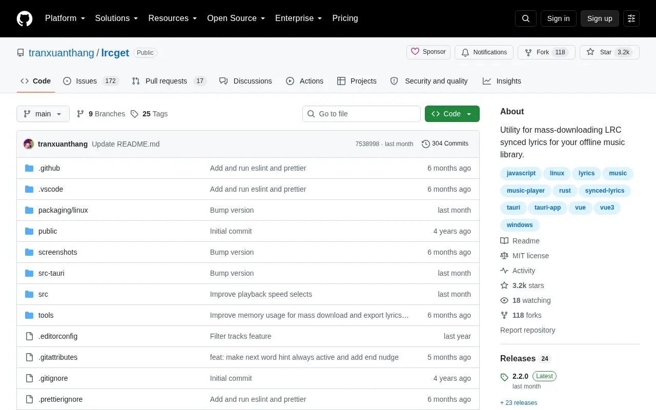 LRCGET homepage screenshot