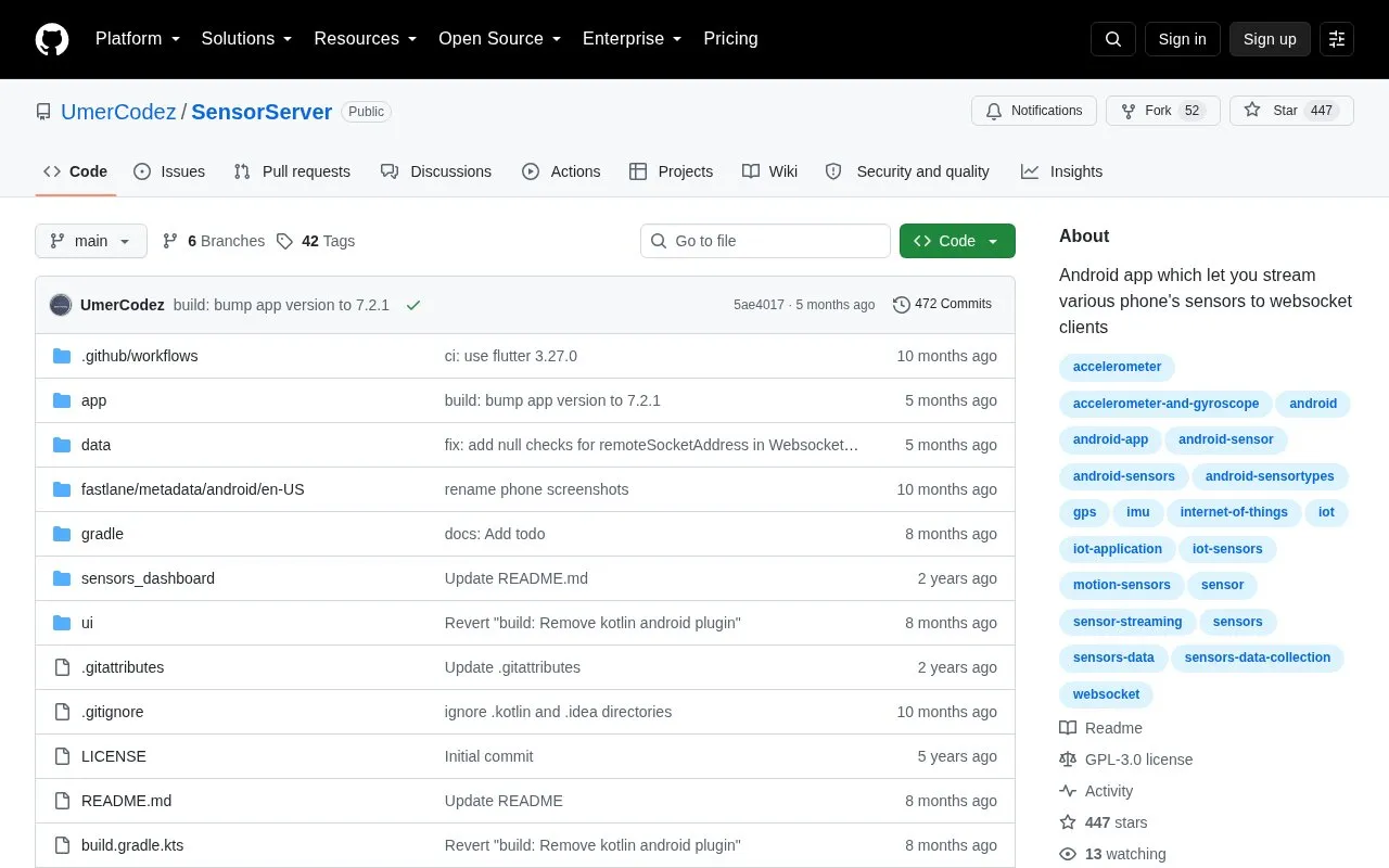 SensorServer homepage screenshot