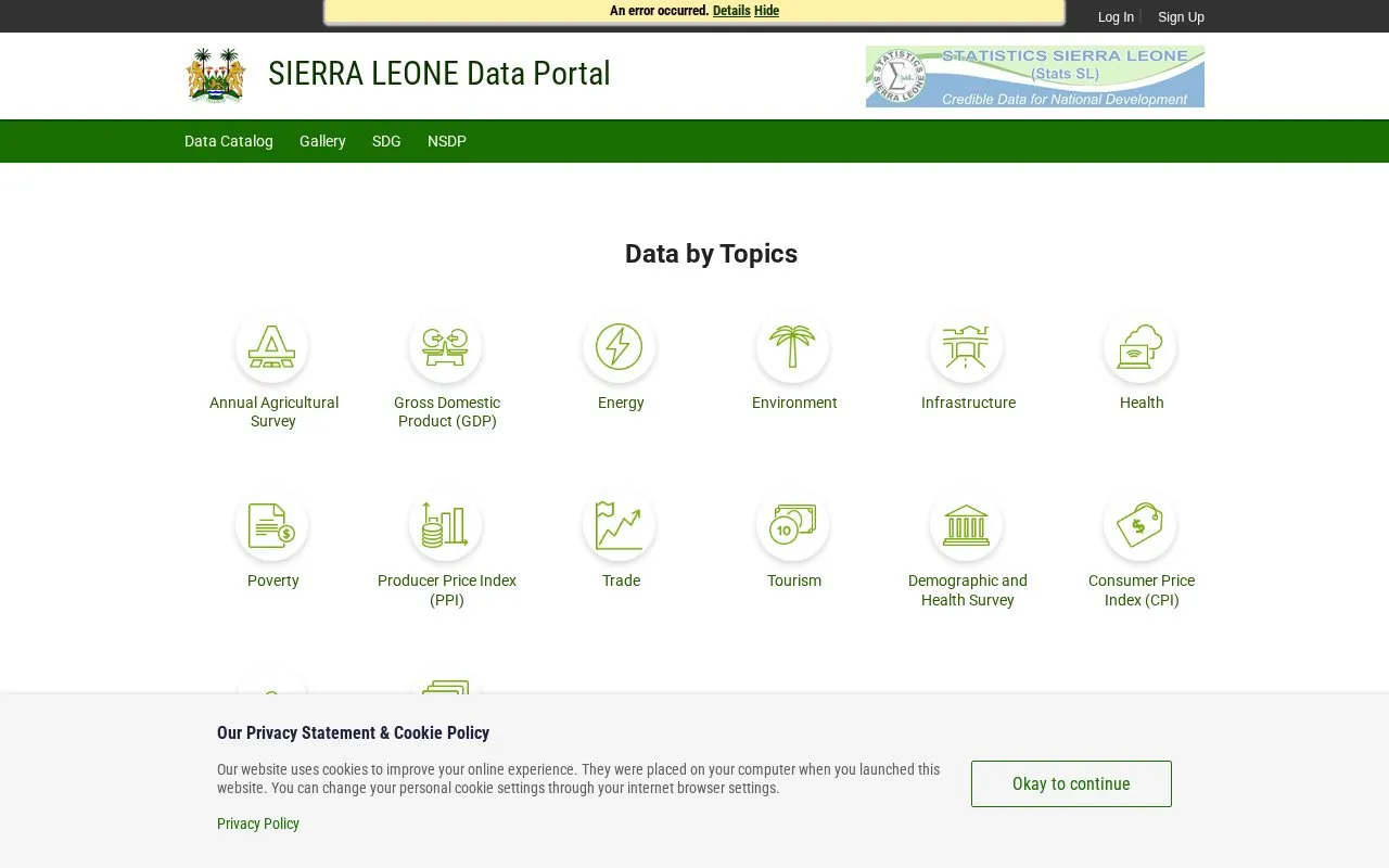 Sierra Leone Data Portal homepage screenshot